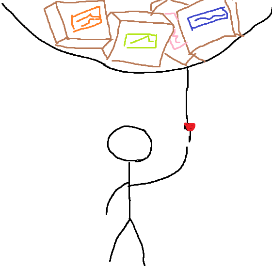 Git pull command is like tugging on a rope, that leads to a surprise box-rain. The boxes that were sent by your fellow coders will fall on your head.